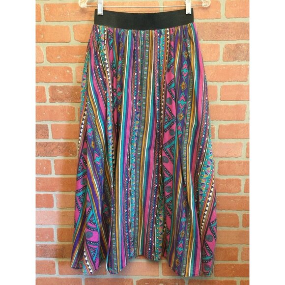 Vintage Women's Circle Skirt Multi Pattern Colorful Elastic Waist Size M Geometr - Picture 2 of 7